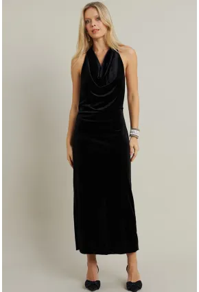 Kadın Siyah Yılbaşı Degaje Yaka Uzun Elbise GÇ197