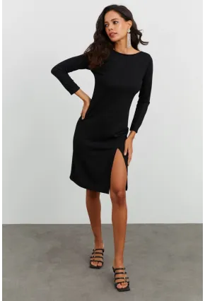 Kadın Siyah Yırtmaçlı Elbise BK1560