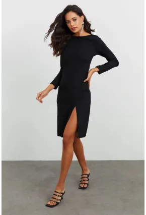 Kadın Siyah Yırtmaçlı Elbise BK1560
