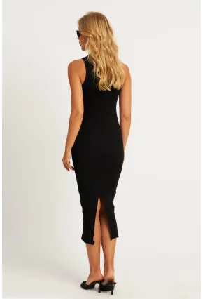 Kadın Siyah Yırtmaçlı Kaşkorse Midi Elbise MK15