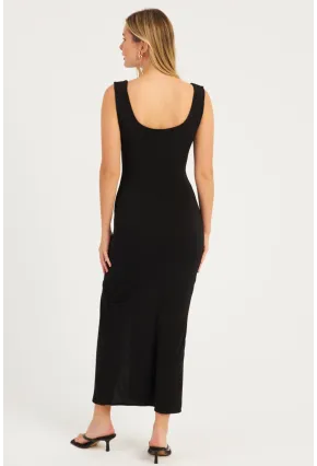 Kadın Siyah Yırtmaçlı Midi Elbise  MON1152