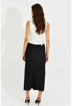 Kadın Siyah Yırtmaçlı Midi Etek RMZ20522