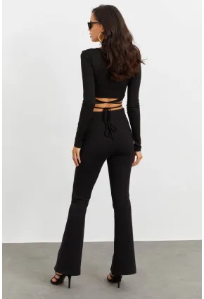 Kadın Siyah Yırtmaçlı Pantolon BK1528