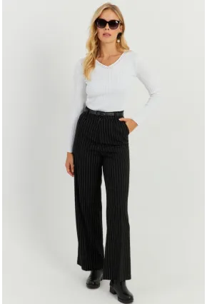 Kadın Siyah Yüksek Bel Çizgili Pantolon ELA108