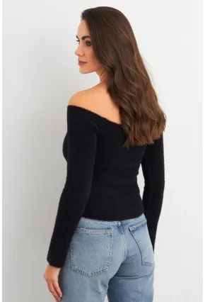 Kadın Siyah Yumuşak Dokulu Bluz SE7