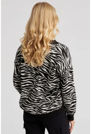 Kadın Siyah Zebra Desenli Triko Kazak YZ521