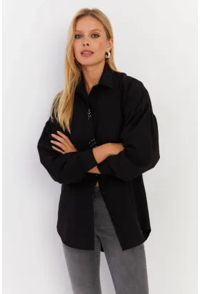 Kadın Siyah Zımbalı Gömlek MASF08