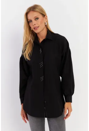 Kadın Siyah Zımbalı Gömlek MASF08
