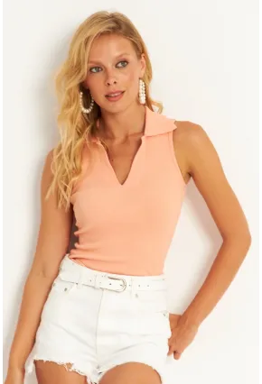 Kadın Somon Polo Yaka Kaşkorse Bluz MK10