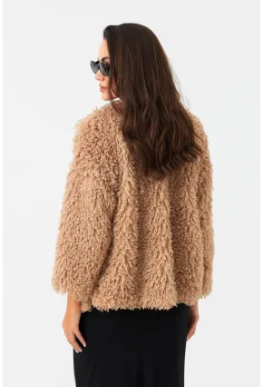 Kadın Sütlü Kahve Astarlı Peluş Kürk CO100