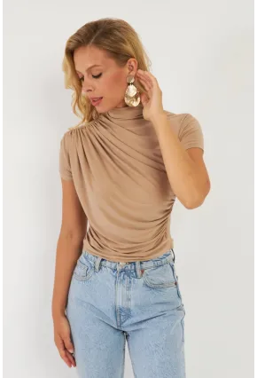 Kadın Sütlü Kahve Büzgülü Bluz LPP1287