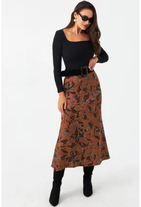 Kadın Taba Desenli Saten Etek MCAR1060