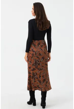Kadın Taba Desenli Saten Etek MCAR1060