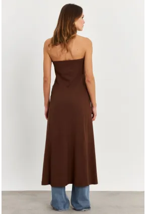 Kadın Taba Düğme Detaylı Uzun Yelek EY3048