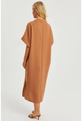 Kadın Taba Keten Midi Elbise DMR85