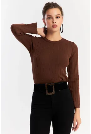 Kadın Taba Kısa Triko Bluz YV290