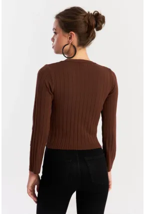 Kadın Taba Kısa Triko Bluz YV290