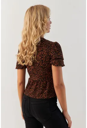 Kadın Taba V Yaka Desenli Bluz KAZ21