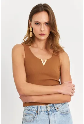 Kadın Tarçın Aksesuarlı Kaşkorse Bluz RLO116