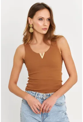 Kadın Tarçın Aksesuarlı Kaşkorse Bluz RLO116