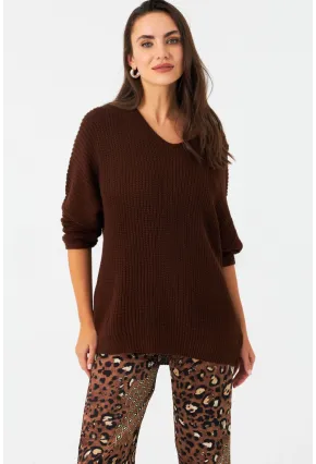 Kadın Tarçın V Yaka Salaş Triko Bluz SMT158