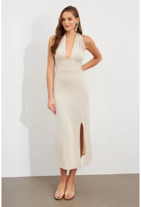 Kadın Taş Bağlamalı Sırt Dekolteli Maxi Elbise UG2003