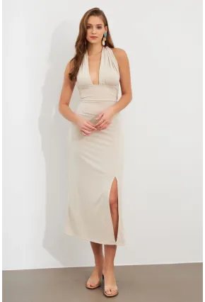 Kadın Taş Bağlamalı Sırt Dekolteli Maxi Elbise UG2003