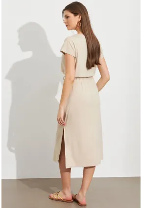 Kadın Taş Beli Büzülebilir Midi Elbise MURO1193