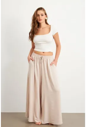 Kadın Taş Beli Lastikli Cepli Palazzo Pantolon Sİ1155