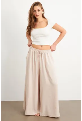 Kadın Taş Beli Lastikli Cepli Palazzo Pantolon Sİ1155