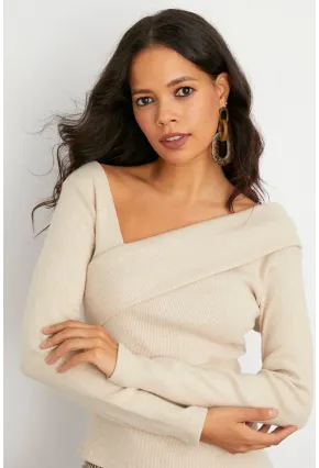 Kadın Taş Çapraz Yaka Triko Bluz SF12047