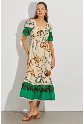 Kadın Taş Gipeli Kare Yaka Midi Elbise ÖM167