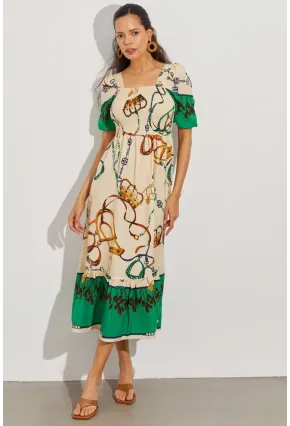 Kadın Taş Gipeli Kare Yaka Midi Elbise ÖM167