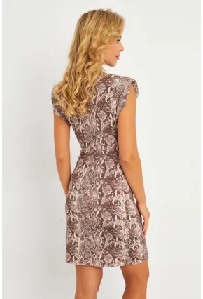 Kadın Taş Omuzları Vatkalı Yılan Desenli Mini Elbise GÇ183