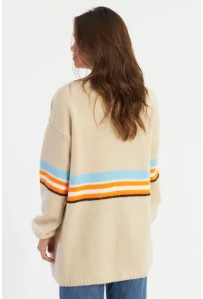 Kadın Taş Renk Çizgili Hırka MSMT2429