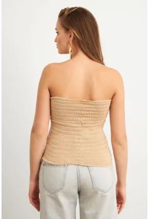 Kadın Taş Simli Straplez Triko Bluz SE16