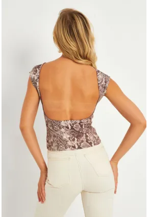 Kadın Taş Sırtı Açık Yılan Desenli Yılbaşı Bluz GÇ185