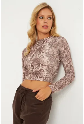 Kadın Taş Sırtı Detaylı Yılan Desenli Bluz GÇ179