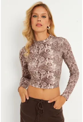 Kadın Taş Sırtı Detaylı Yılan Desenli Bluz GÇ179