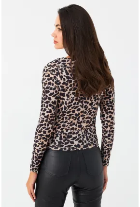 Kadın Taş-Siyah Degaje Yaka Leopar Bluz LPP1234