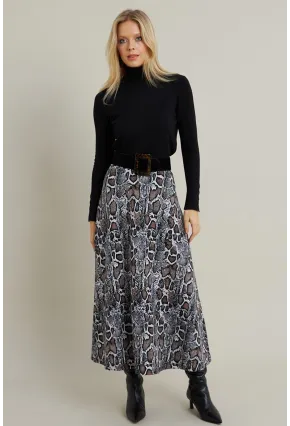 Kadın Taş-Siyah Desenli Çan Etek LON3007