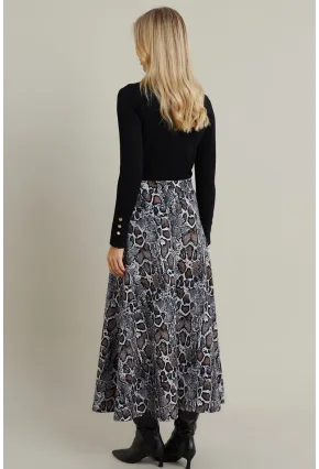 Kadın Taş-Siyah Desenli Çan Etek LON3007