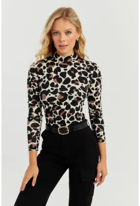 Kadın Taş-Siyah Leopar Desenli Bluz AYD267
