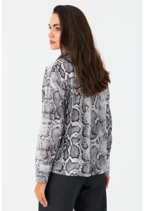Kadın Taş-Siyah Yılan Desenli Saten Gömlek SHR9