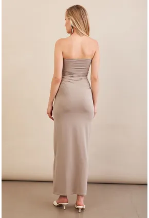 Kadın Taş Straplez Büzgülü Midi Elbise MX2005