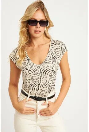 Kadın Taş V Yaka Desenli Bluz LPP1285
