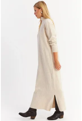 Kadın Taş Yakası Fermuarlı Triko Maxi Elbise MNUV10