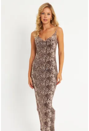 Kadın Taş Yılan Desenli Astarlı Midi Yılbaşı Elbise GÇ180