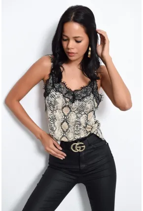 Kadın Taş Yılan Desenli Dantelli Atlet