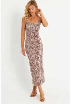 Kadın Taş Yılan Desenli Maxi Elbise MEN2052